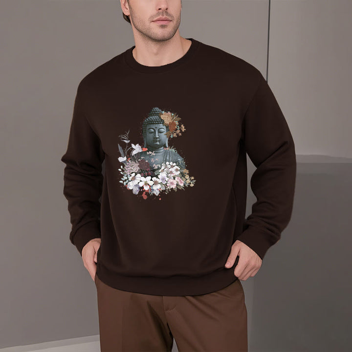 Buddha Stones Colorful Flowers Surrounding Buddha Fleece Lined Sweatshirt