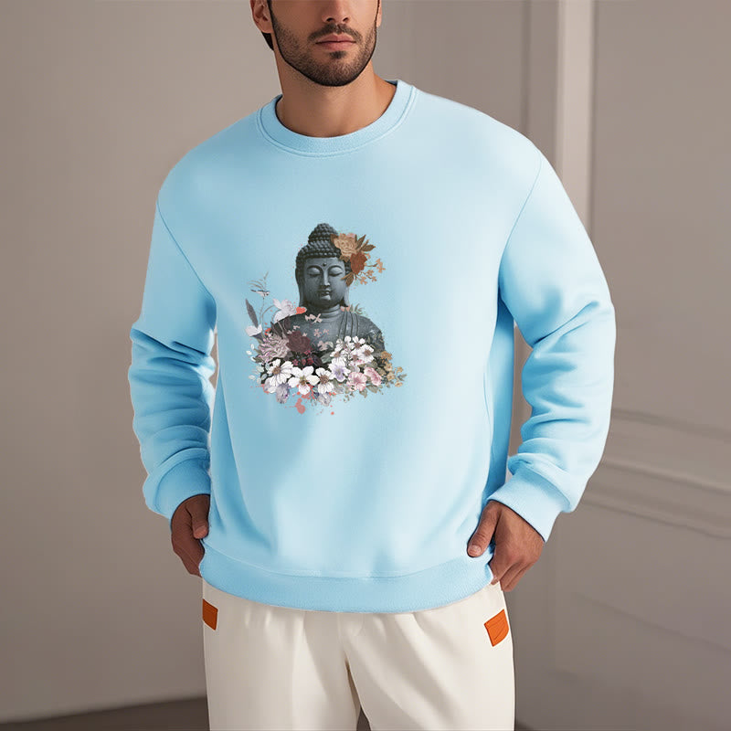 Buddha Stones Colorful Flowers Surrounding Buddha Fleece Lined Sweatshirt