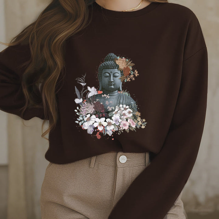 Buddha Stones Colorful Flowers Surrounding Buddha Fleece Lined Sweatshirt