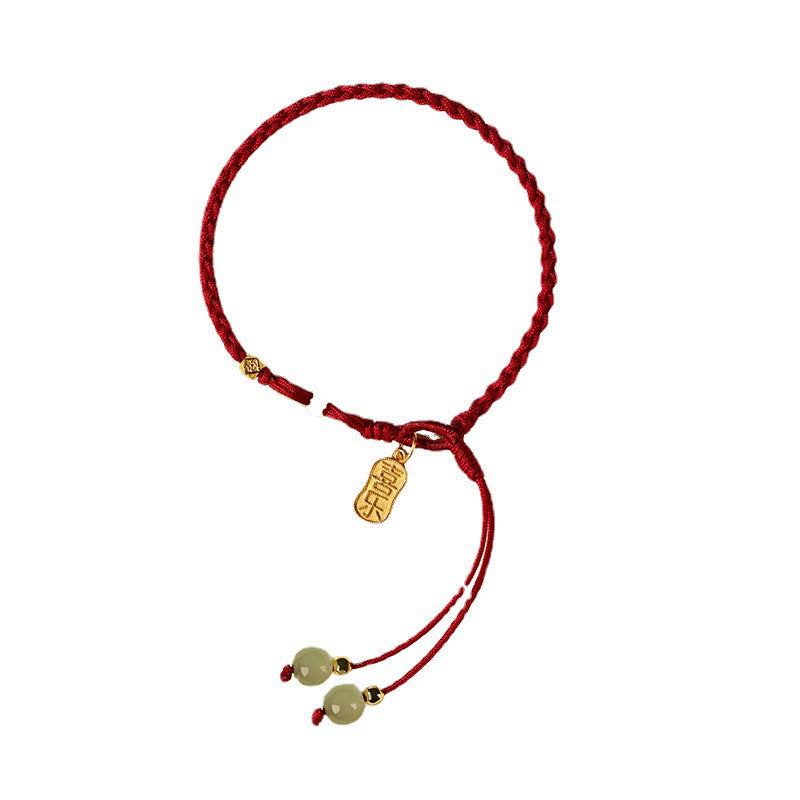 Buddha Stones Natural Hetian Jade Peace Buckle Red String Luck Braided Bracelet