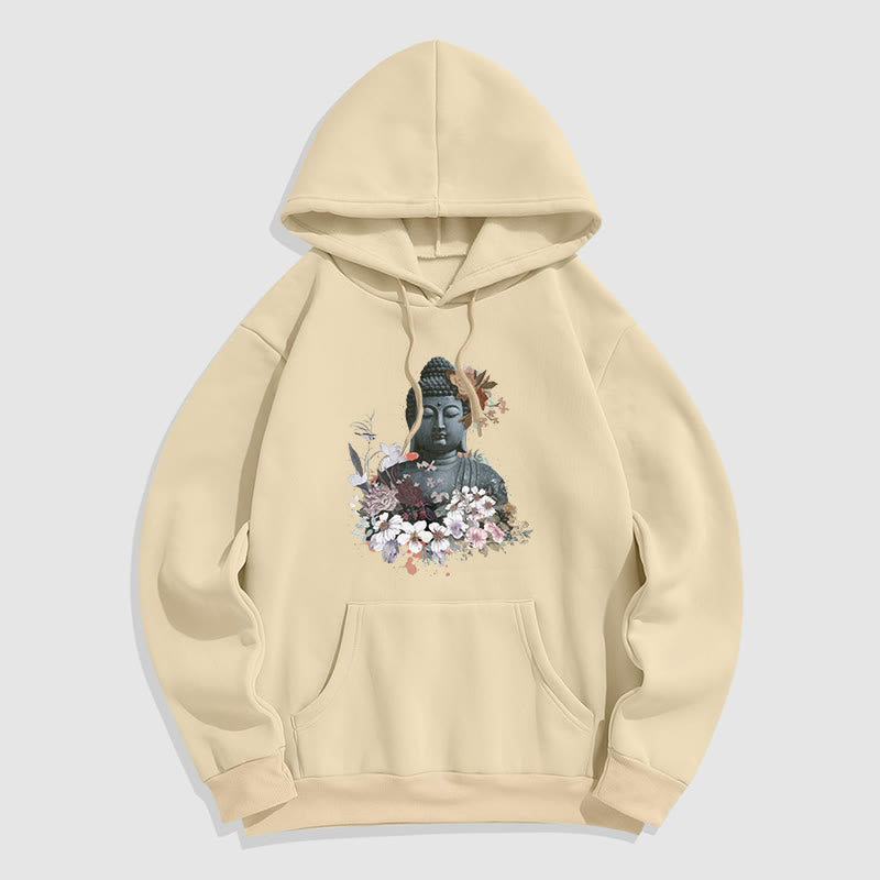 Buddha Stones Colorful Flowers Surrounding Buddha Pattern Fleece Lined Hoodie