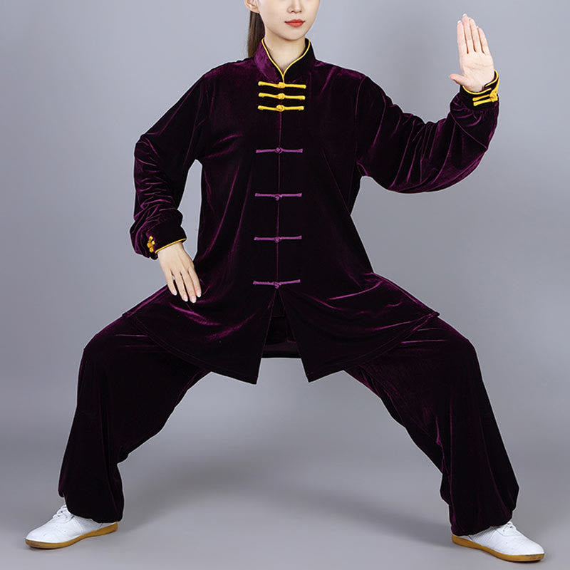 Buddha Stones 2Pcs Fall Winter Tai Chi Qigong Practice Unisex Frog-Button Meditation Velour Clothing Set - DarkMagenta - 3XL-FIT FOR US/UK/AU/EU-XL - image 14