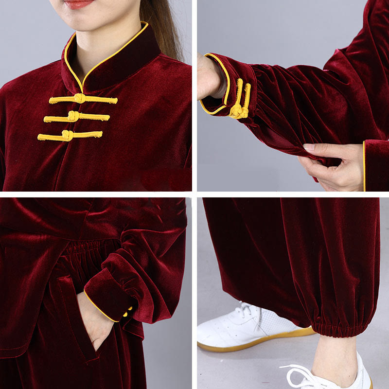 Buddha Stones 2Pcs Fall Winter Tai Chi Qigong Practice Unisex Frog-Button Meditation Velour Clothing Set - image 7