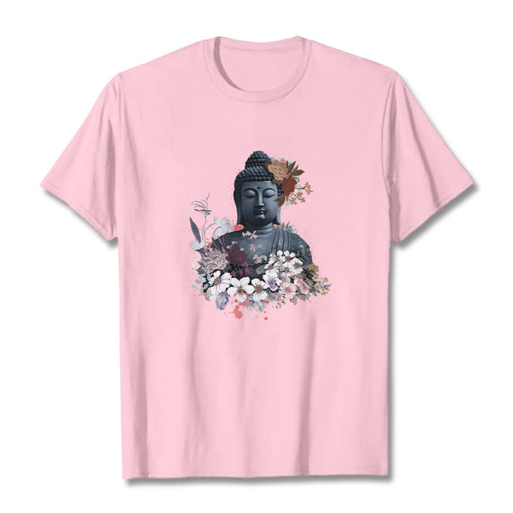 Buddha Stones  Colorful Flowers Surrounding Buddha Pattern Tee T-shirt - LightPink - 2XL - image 13