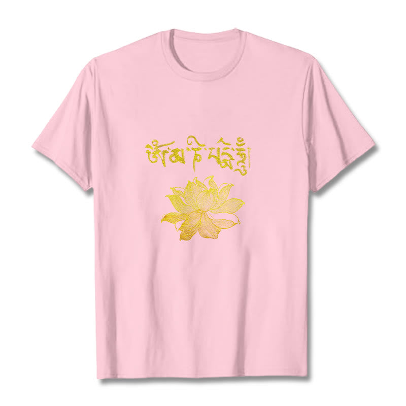 Buddha Stones Golden Lotus Sanskrit Tee T-shirt - Light Pink - 2XL - image 11