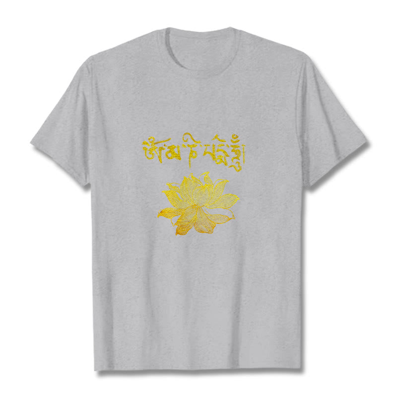 Buddha Stones Golden Lotus Sanskrit Tee T-shirt - Light Grey - 2XL - image 19