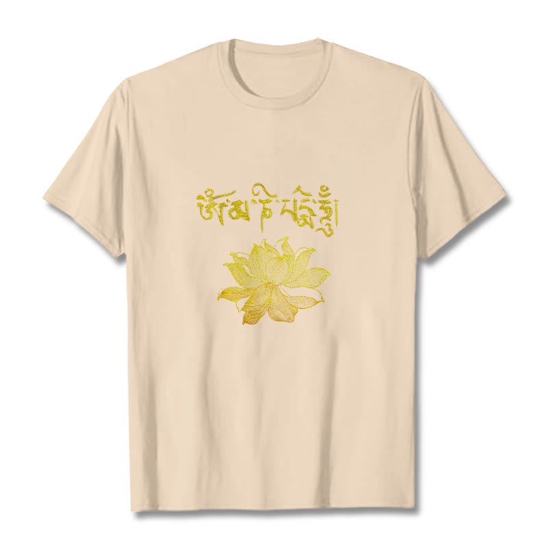 Buddha Stones Golden Lotus Sanskrit Tee T-shirt - Bisque - 2XL - image 17