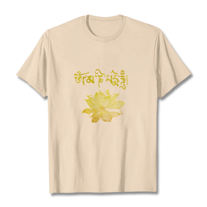 Buddha Stones Golden Lotus Sanskrit Tee T-shirt - Bisque - 2XL - image 17