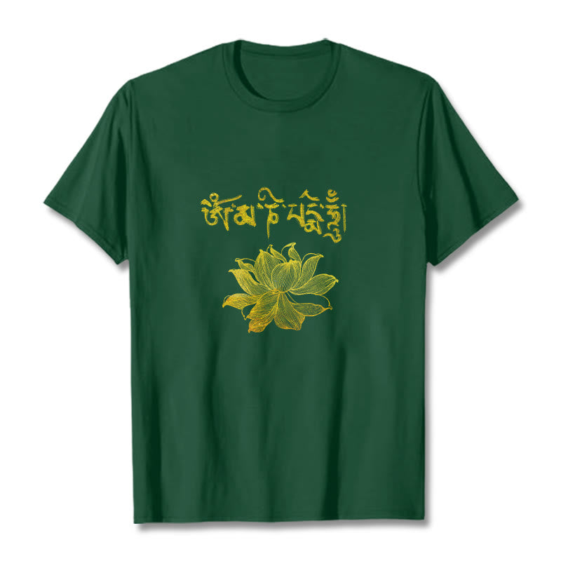 Buddha Stones Golden Lotus Sanskrit Tee T-shirt - Forest Green - 2XL - image 8