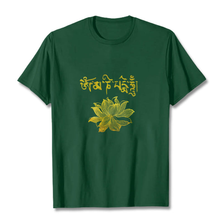 Buddha Stones Golden Lotus Sanskrit Tee T-shirt - Forest Green - 2XL - image 8