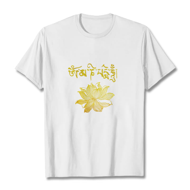 Buddha Stones Golden Lotus Sanskrit Tee T-shirt - White - 2XL - image 5