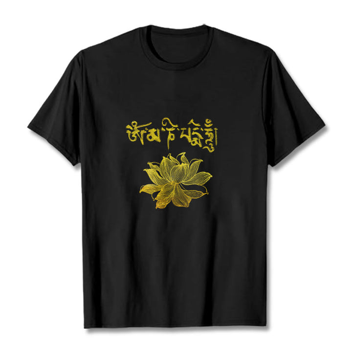 Buddha Stones Golden Lotus Sanskrit Tee T-shirt - Black - 2XL - image 0