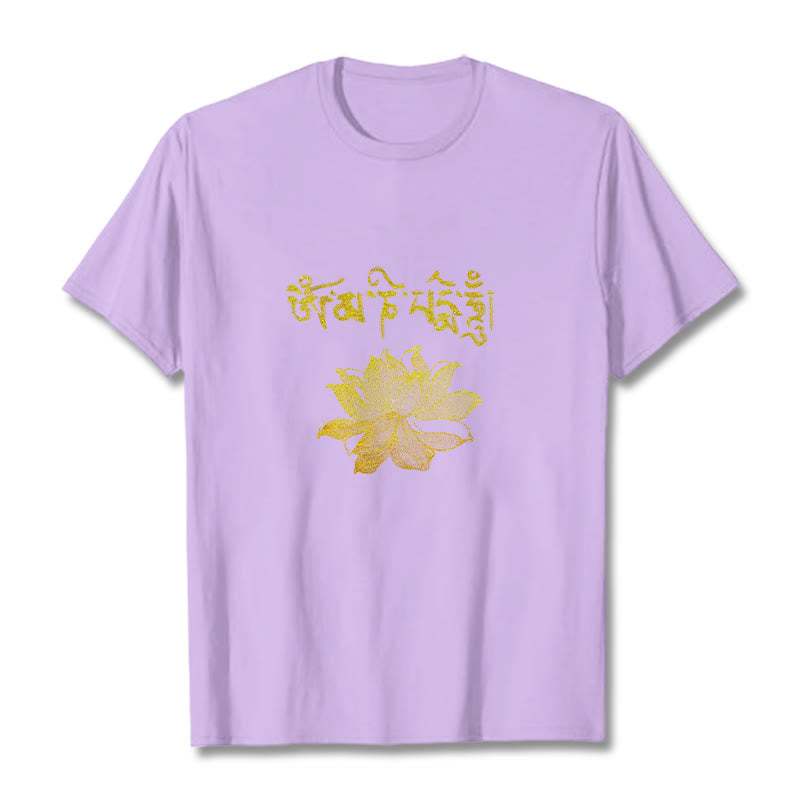Buddha Stones Golden Lotus Sanskrit Tee T-shirt - Plum - 2XL - image 15