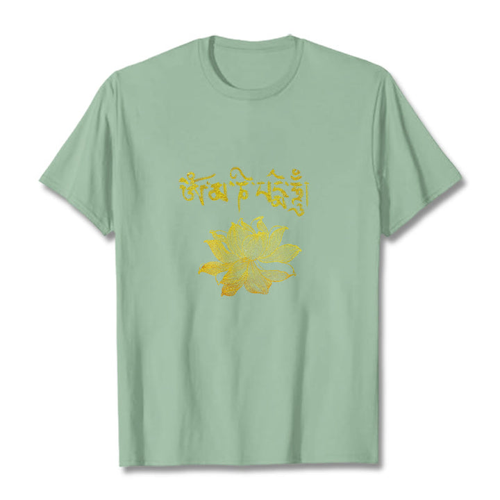 Buddha Stones Golden Lotus Sanskrit Tee T-shirt - Pale Green - 2XL - image 13