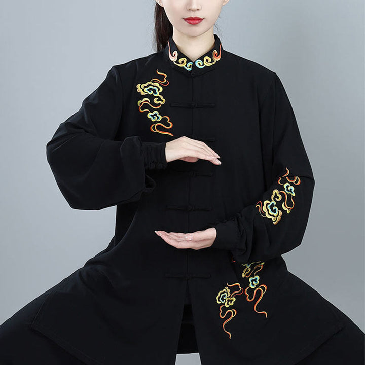 Buddha Stones 2Pcs Fall Colorful Auspicious Clouds Tai Chi Meditation Qigong Zen Practice Unisex Cotton Clothing Set