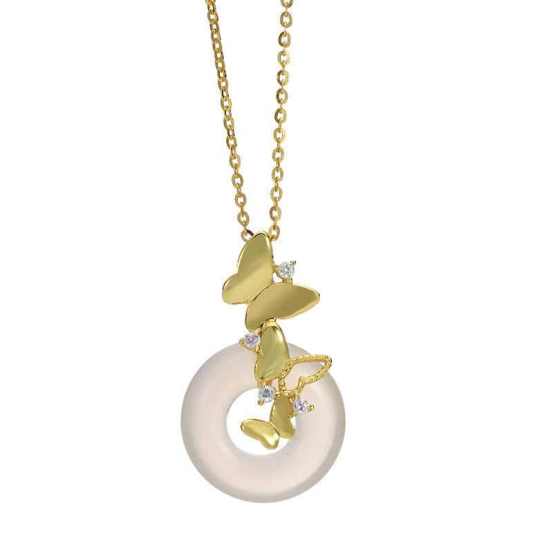 Buddha Stones 925 Sterling Silver Butterfly Chalcedony Peace Buckle Blessing Luck Necklace Pendant - image 1