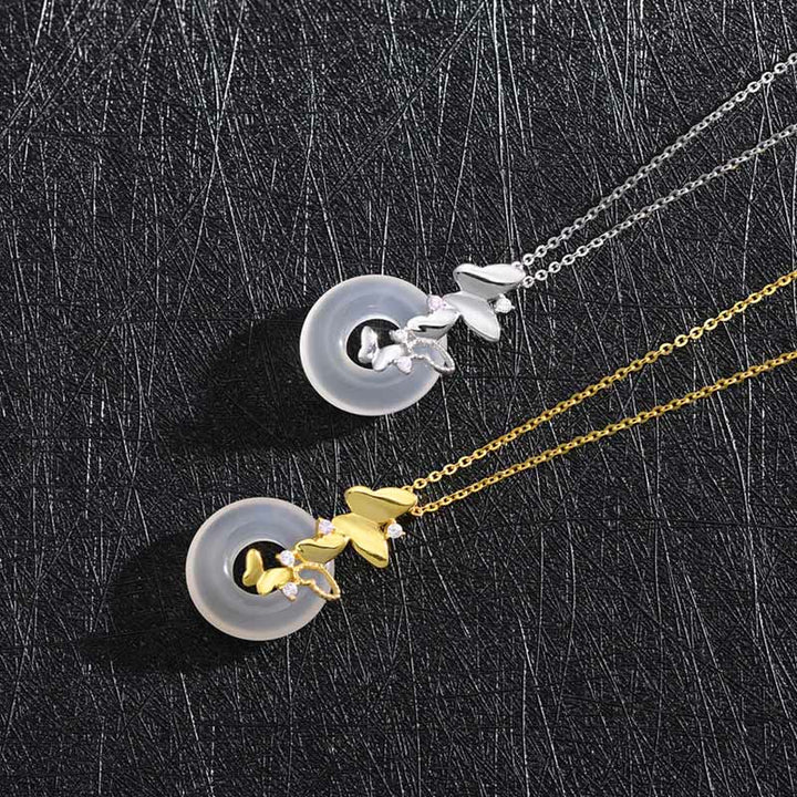 Buddha Stones 925 Sterling Silver Butterfly Chalcedony Peace Buckle Blessing Luck Necklace Pendant - image 9