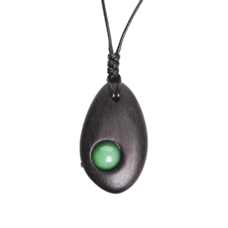 Buddha Stones Ebony Wood Green Aventurine Peace Calm Necklace Pendant