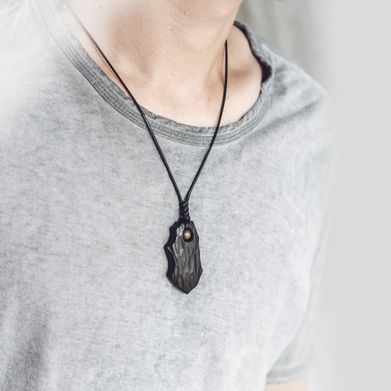 Buddha Stones Ebony Wood Irregular Shape Copper Bead Peace Calm Necklace Pendant