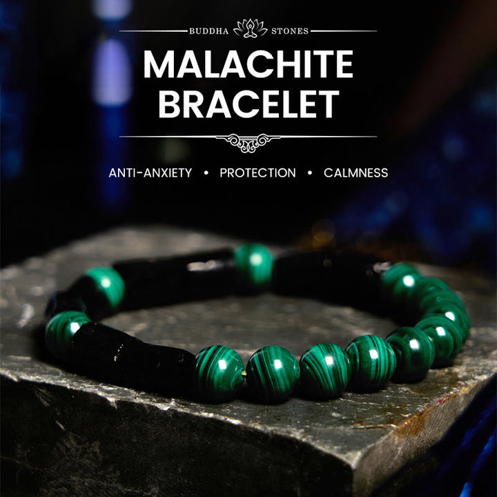 Buddha Stones "May Peace and Power Walk Beside You" Malachite Bracelet Includes Gift Message Card - image 1