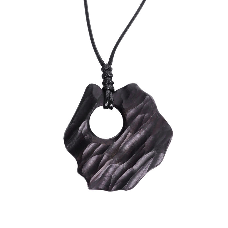 Buddha Stones Ebony Wood Hollow Irregular Shape Peace Balance Necklace Pendant