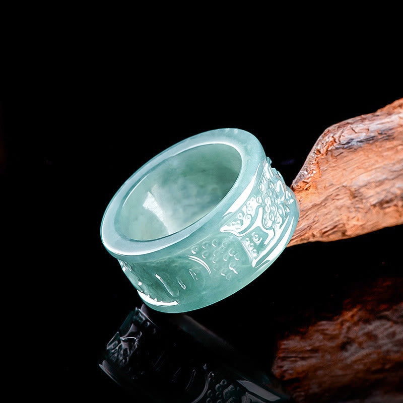 Buddha Stones Natural Jade Om Mani Padme Hum Carved Prosperity Ring - 23mm - image 0