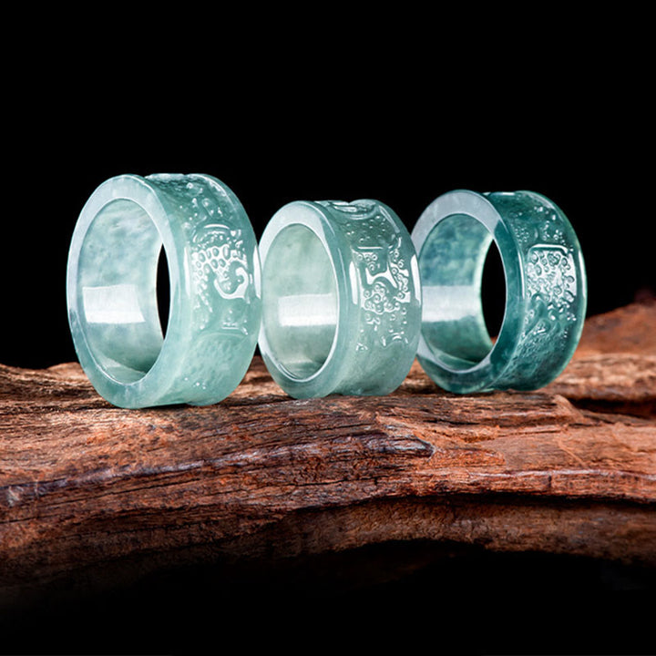Buddha Stones Natural Jade Om Mani Padme Hum Carved Prosperity Ring - image 5