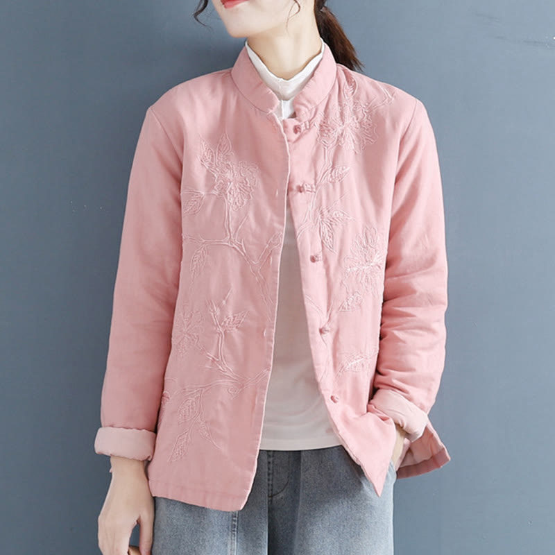 Buddha Stones Retro Flower Design Thermal Long Sleeve Cotton Linen Women's Shirt - image 8