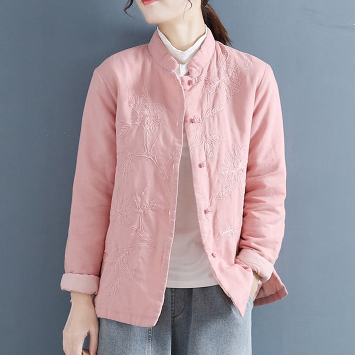 Buddha Stones Retro Flower Design Thermal Long Sleeve Cotton Linen Women's Shirt - image 8