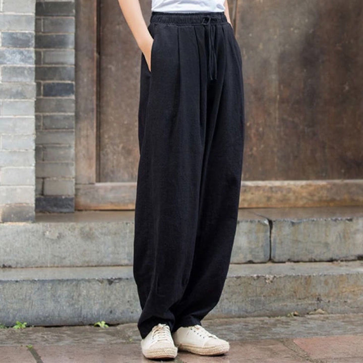 Buddha Stones Plain Design Cotton Women's Pants - Black - US14，UK/AU18，EU46 (4XL) - image 9