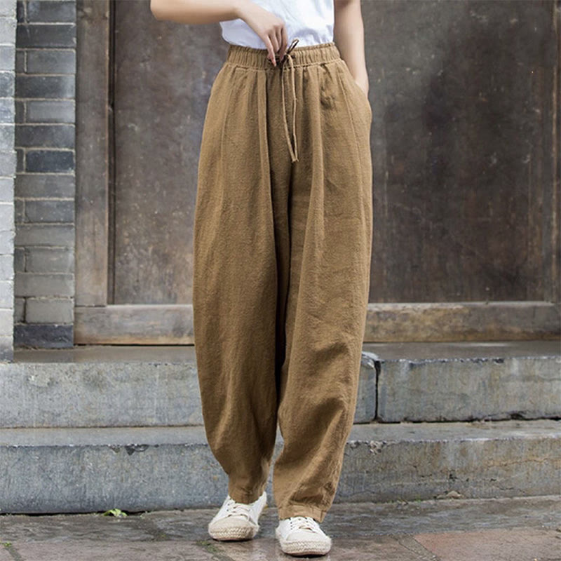 Buddha Stones Plain Design Cotton Women's Pants - DarkKhaki - US14，UK/AU18，EU46 (4XL) - image 2