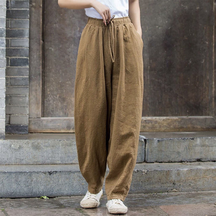 Buddha Stones Plain Design Cotton Women's Pants - DarkKhaki - US14，UK/AU18，EU46 (4XL) - image 2
