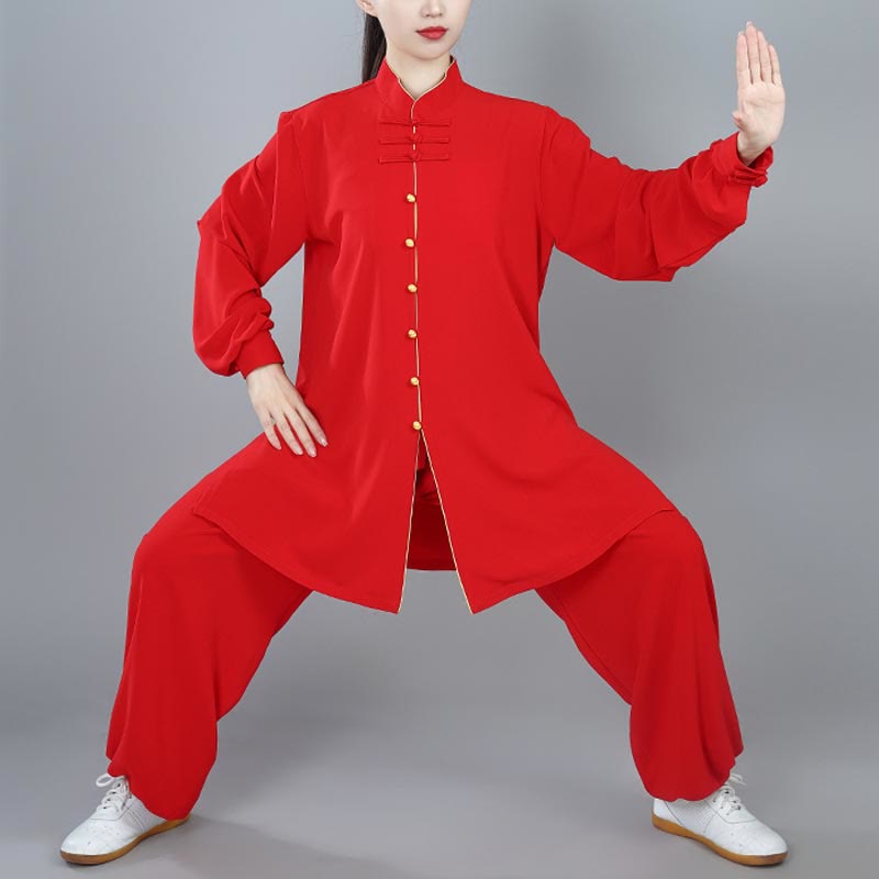 Buddha Stones 2Pcs Fall Solid Color Frog-Button Tai Chi Meditation Qigong Zen Practice Unisex Cotton Clothing Set