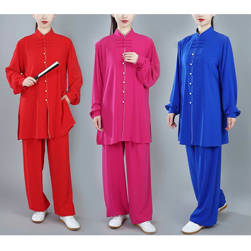 Buddha Stones 2Pcs Fall Solid Color Frog-Button Tai Chi Meditation Qigong Zen Practice Unisex Cotton Clothing Set