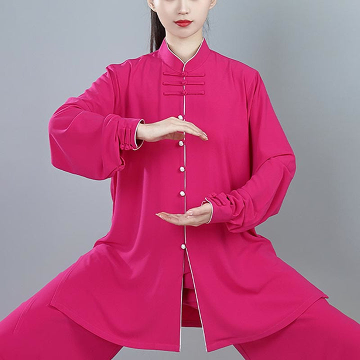 Buddha Stones 2Pcs Fall Solid Color Frog-Button Tai Chi Meditation Qigong Zen Practice Unisex Cotton Clothing Set