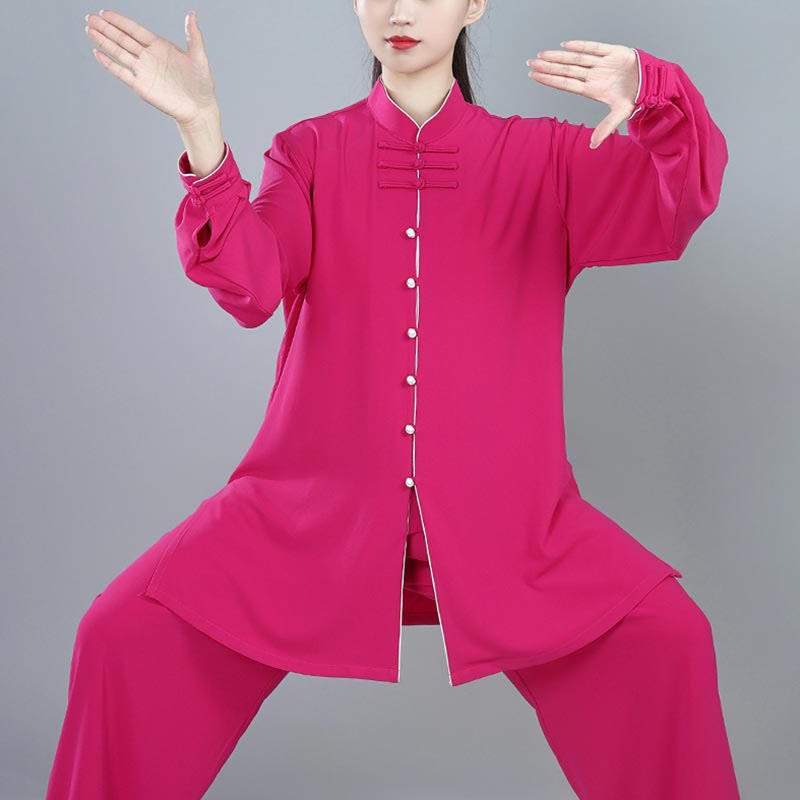 Buddha Stones 2Pcs Fall Solid Color Frog-Button Tai Chi Meditation Qigong Zen Practice Unisex Cotton Clothing Set