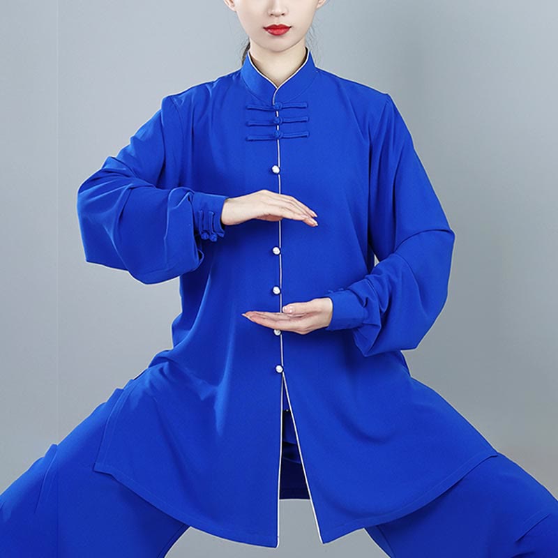 Buddha Stones 2Pcs Fall Solid Color Frog-Button Tai Chi Meditation Qigong Zen Practice Unisex Cotton Clothing Set