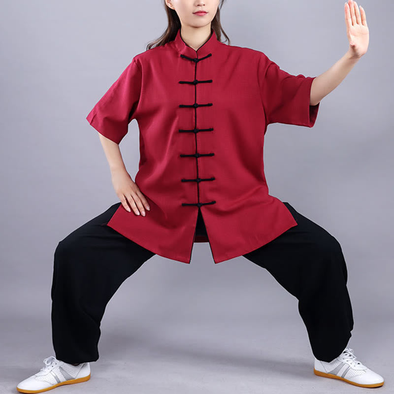 Buddha Stones 2Pcs Fall Winter Frog-Button Tai Chi Meditation Qigong Zen Practice Unisex Cotton Linen Clothing Set