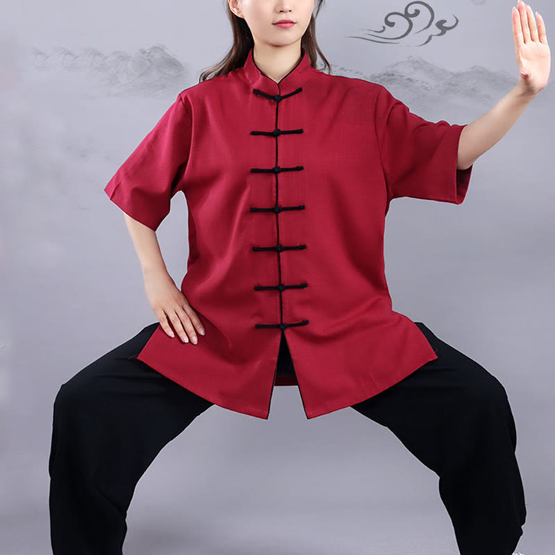 Buddha Stones 2Pcs Fall Winter Frog-Button Tai Chi Meditation Qigong Zen Practice Unisex Cotton Linen Clothing Set