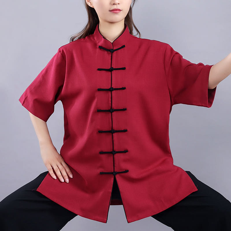 Buddha Stones 2Pcs Fall Winter Frog-Button Tai Chi Meditation Qigong Zen Practice Unisex Cotton Linen Clothing Set - image 12