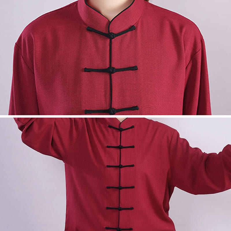 Buddha Stones 2Pcs Fall Winter Frog-Button Tai Chi Meditation Qigong Zen Practice Unisex Cotton Linen Clothing Set - image 8