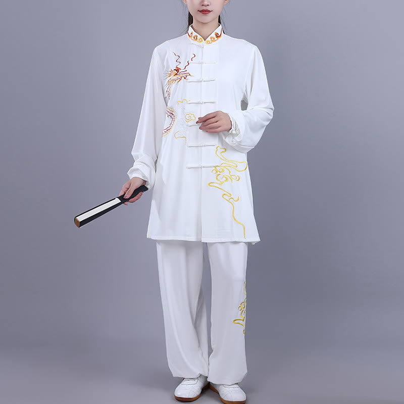 Buddha Stones 2Pcs Fall Embroidery Dragon Frog-Button Tai Chi Meditation Qigong Zen Practice Unisex Cotton Clothing Set - image 11