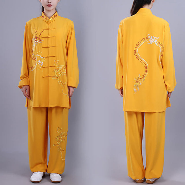Buddha Stones 2Pcs Fall Embroidery Dragon Frog-Button Tai Chi Meditation Qigong Zen Practice Unisex Cotton Clothing Set - image 20