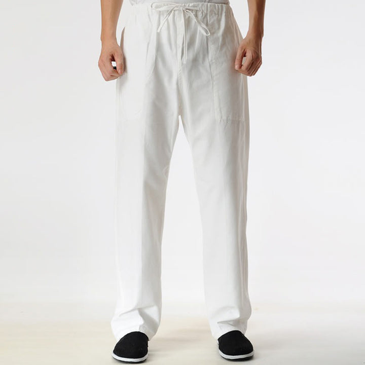 Buddha Stones Fall Solid Color Men's Drawstring Pants With Pockets - White - US/UK/AU44，EU54 (4XL) - image 6