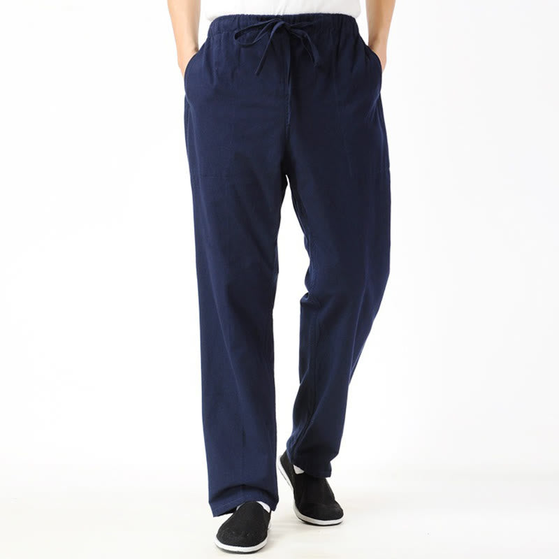 Buddha Stones Fall Solid Color Men's Drawstring Pants With Pockets - image 1