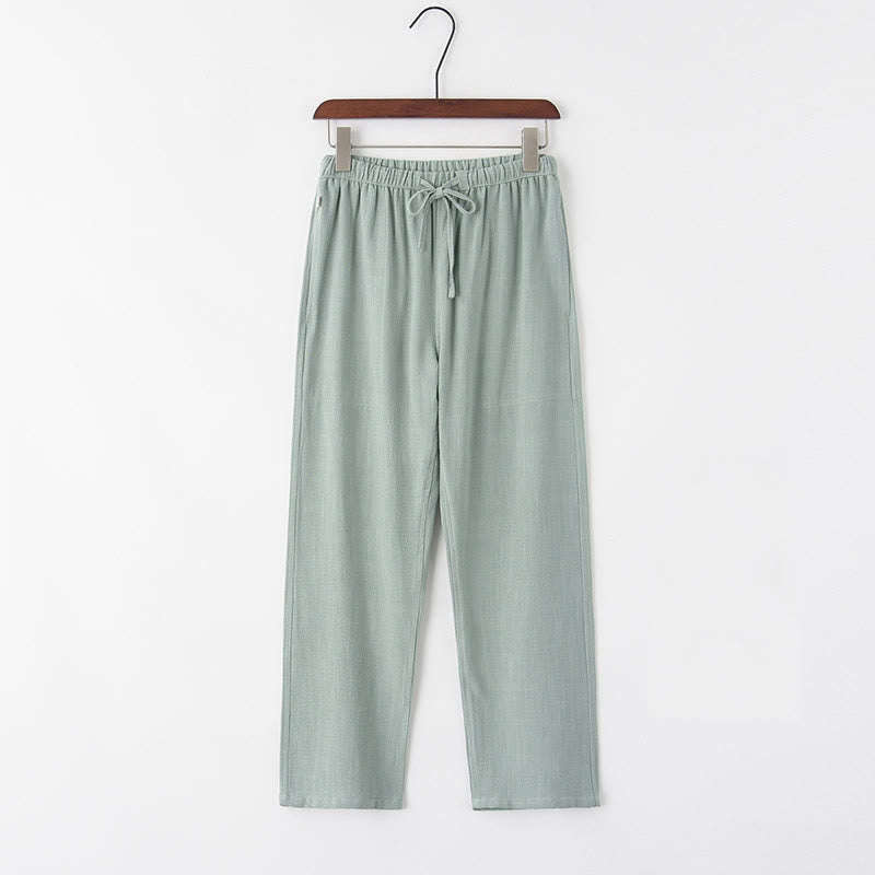 Buddha Stones Spring Summer Solid Men's Drawstring Linen Pants With Pockets - DarkSeaGreen - US/UK/AU44，EU54 (4XL) - image 0