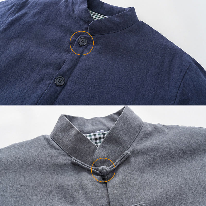 Buddha Stones Winter Men's Frog-Button Tang Suit Linen Cotton Fleece Lined Jacket Shirt With Pockets - image 1