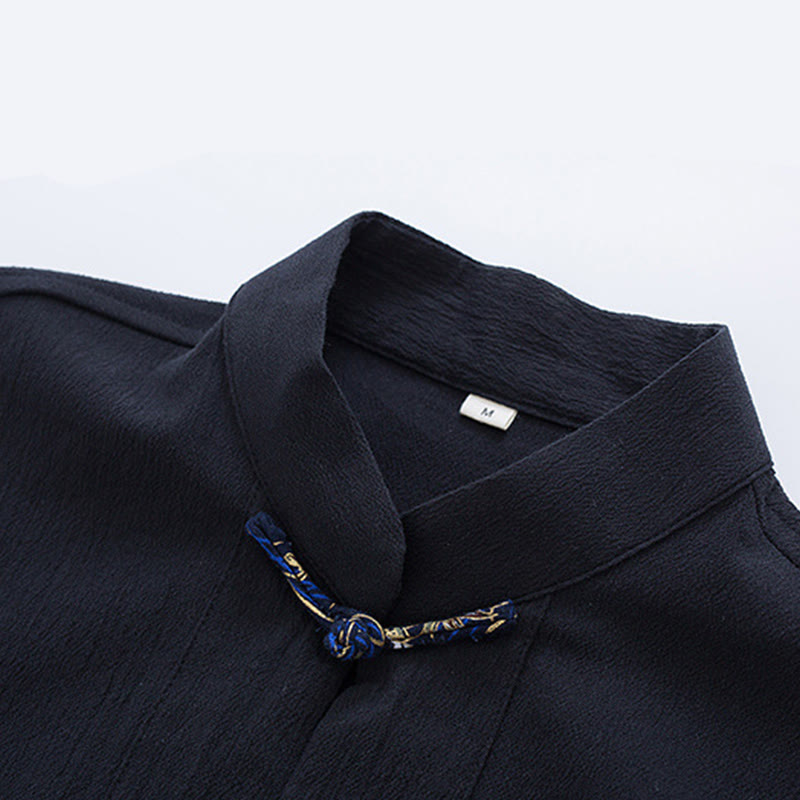 Buddha Stones Men's Frog-Button Tang Suit Cotton White Crane Embroidery Jacket Shirt With Pockets - image 3