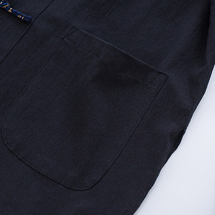 Buddha Stones Men's Frog-Button Tang Suit Cotton White Crane Embroidery Jacket Shirt With Pockets - image 5