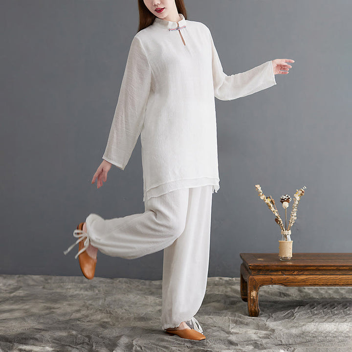 Buddha Stones 2Pcs Solid Women's Long Sleeve Shirt Pants Meditation Clothing Set - image 17